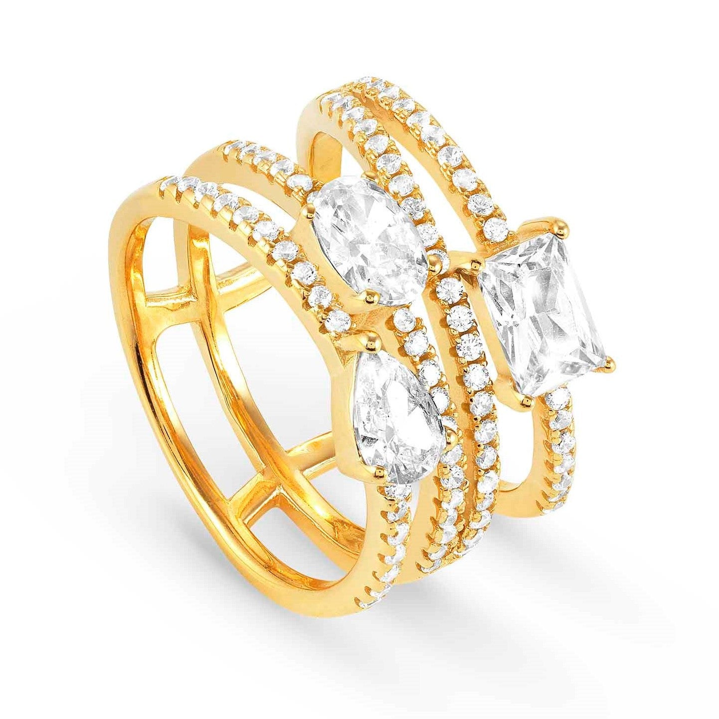 COLOUR WAVE ring  925 silver,CZ,WHITE Fin. Yellow gold Size 15 149800/014/006