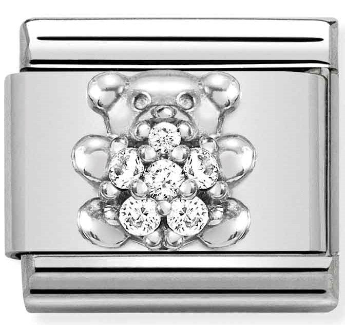 330304/37  Classic SYMBOLS steel,CZ & silver 925 ,WHITE Teddy Bear