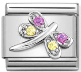 330304/40 Classic SYMBOLS steel,CZ & silver 925,LILAC & YELLOW dragonfly