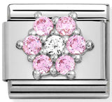 330322/03 SYMBOLS steel,Cz  silver 925 RICH  PINK & WHITE flower