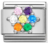 330322/05 Classic SYMBOLS S/steel, Cz & silver 925 RICH  RAINBOW flower