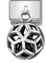 331810/04 Classic CHARMS ROUND CAGES steel,925 silver & stones BLACK AGATE rhombuses