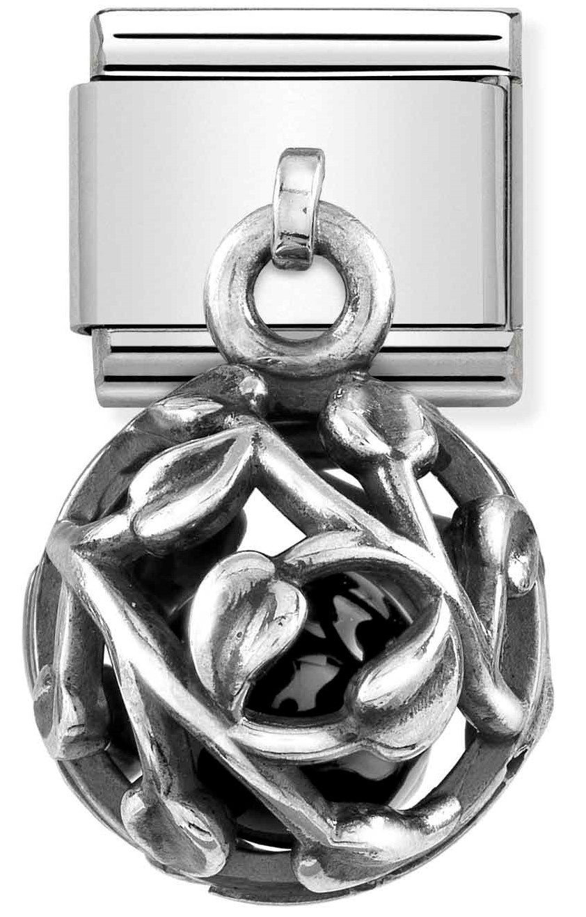 331810/06 Classic CHARMS ROUND CAGES S/steel,925 silver & stones,BLACK AGATE Leaves