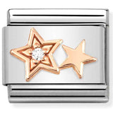 430305/35  Classic St. steel, 9k rose gold, CZ Double Star