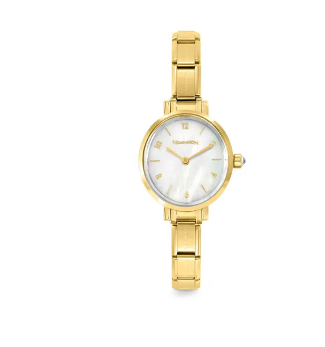 076041/008 TIME YELLOW PVD OVAL WATCH, WHITE MOTHER OF PEARL