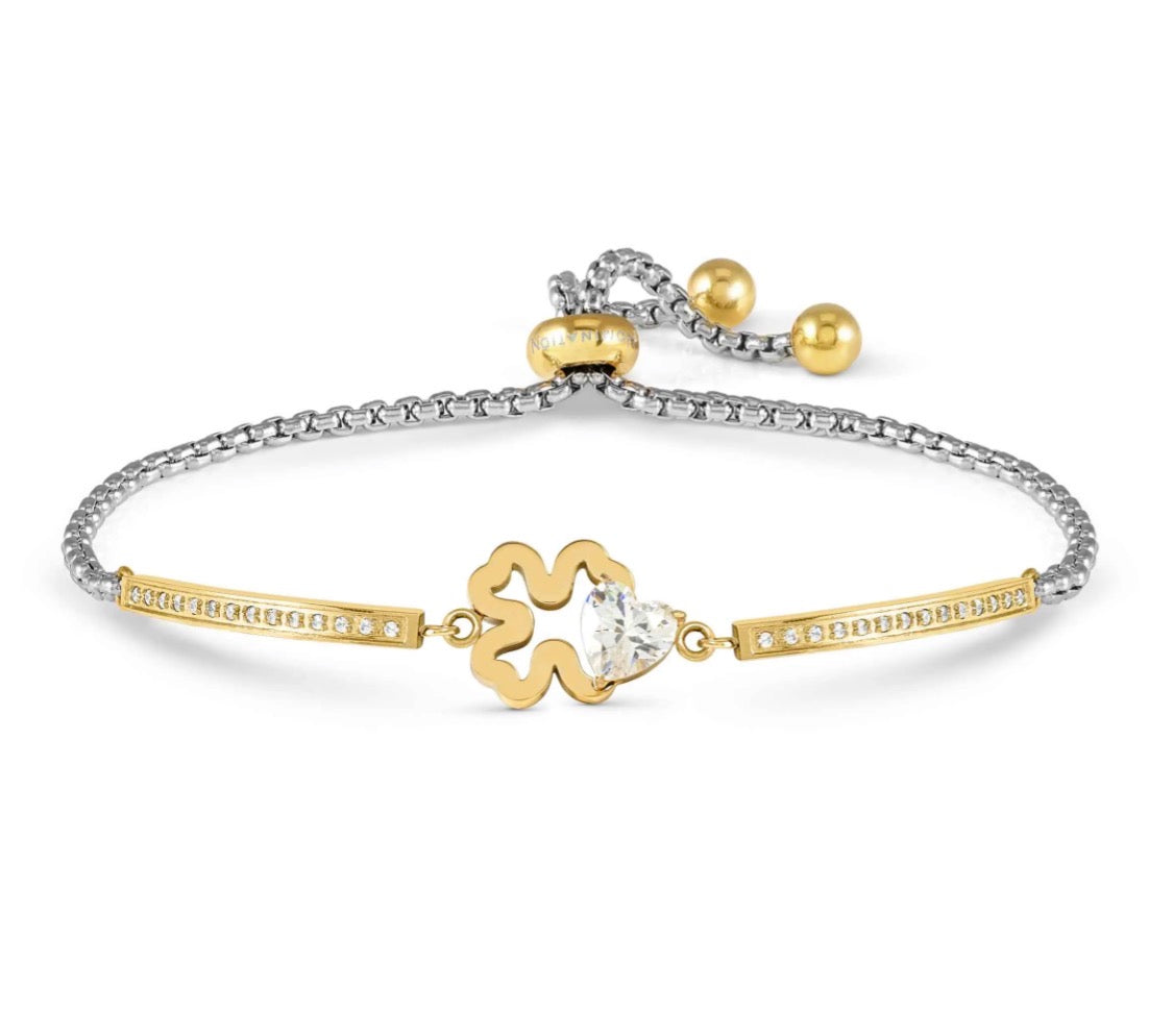 028021 006 MILLELUCI BRACELET, FOUR-LEAF CLOVER, CZ HEART