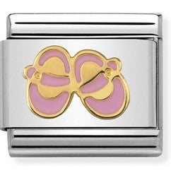 030242/37 Classic bonded yellow Gold & Enamel PINK BABY SHOES