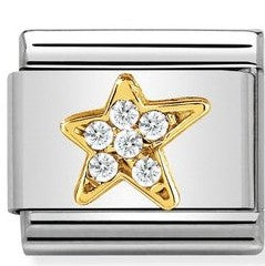 030322/34 Classic Steel,Bonded Yellow Gold CZ Asymmetric Star