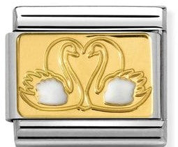 030284/29 Classic yellow Gold, Enamel, White Swans