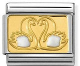 030284/29 Classic yellow Gold, Enamel, White Swans