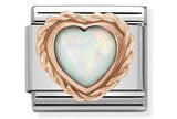 430509/22 Classic  HEART, RICH SETTING, stainless steel,9ct gold WHITE OPAL