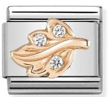 430305/15 Classic S/Steel,9K rose gold , CZ WHITE leaf