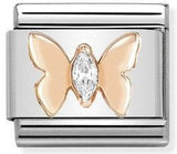 430305/19 Classic S/steel,9K rose gold, CZ Butterfly