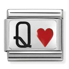 330208/30 CL OXIDIZED PLATE,S/Steel,enamel,925 silver Queen Hearts