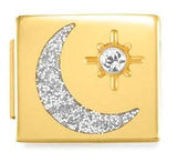 230308/04 Glam  steel, cz Fin, YELLOW GOLD Moon and Star