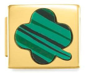 230503/03 Glam steel, yellow GOLD Fin. Stones Green Clover