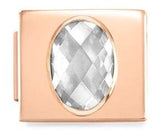 230604/01 Glam CZ FACETED steel Fin, PINK GOLD Oval White