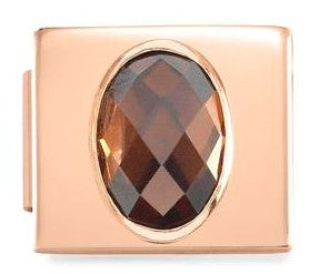 230604/15  Glam CZ FACETED steel Fin, PINK GOLD Oval Champagne