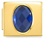 230606/04 Glam CZ FACETED, steel Fin, YELLOW GOLD  Blue Oval