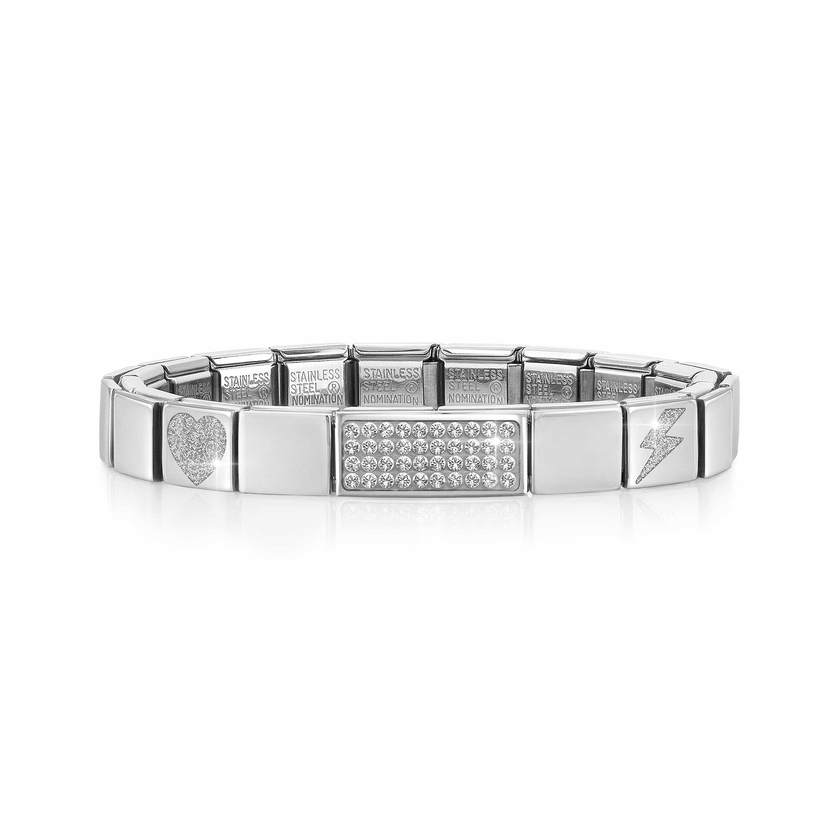 239105/20 GLAM bracelet, STEEL finish Dbl Pave + 2 Symbols