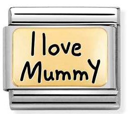 030166/02 Classic PLATES,steel & bonded yellow gold I love Mummy