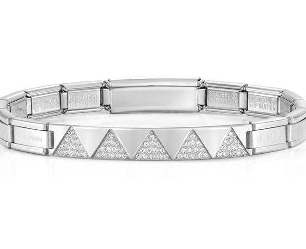 021140/001 TRENDSETTER, NEW YORK bracelets,steel,WHITE CZ Triangles Steel.