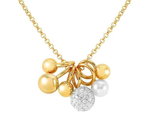 SOUL necklace,925 silver,CZ.white pearl RICH,Yellow Gold Plate