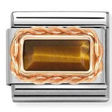 430512/41 Classic BAGUETTE STONE, RICH SETTING, steel, 9ct rose gold TIGER EYE