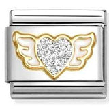 030220/23 Classic GLITTER,steel, enamel, 18k gold SILVER winged heart