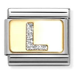 030291/12 Classic GLITTER LETTER  L steel, enamel, 18k golD L