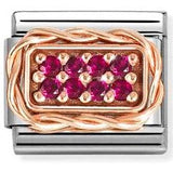 Classic RICH PAVE' steel, cubic zirconia and 9k rose gold RED