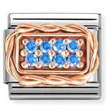 Classic RICH PAVE' steel, cubic zirconia and 9k rose gold Light Blue CZ