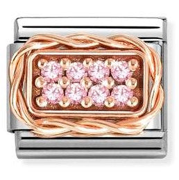 Classic RICH PAVE' steel, cubic zirconia and 9k rose gold Pink CZ