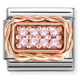 Classic RICH PAVE' steel, cubic zirconia and 9k rose gold Pink CZ