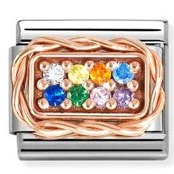 Classic RICH PAVE' steel, cubic zirconia and 9k rose gold RAINBOW