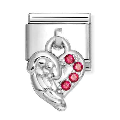 331800/34 Classic CHARMS  steel, 925 sterling silver Heart wings RED