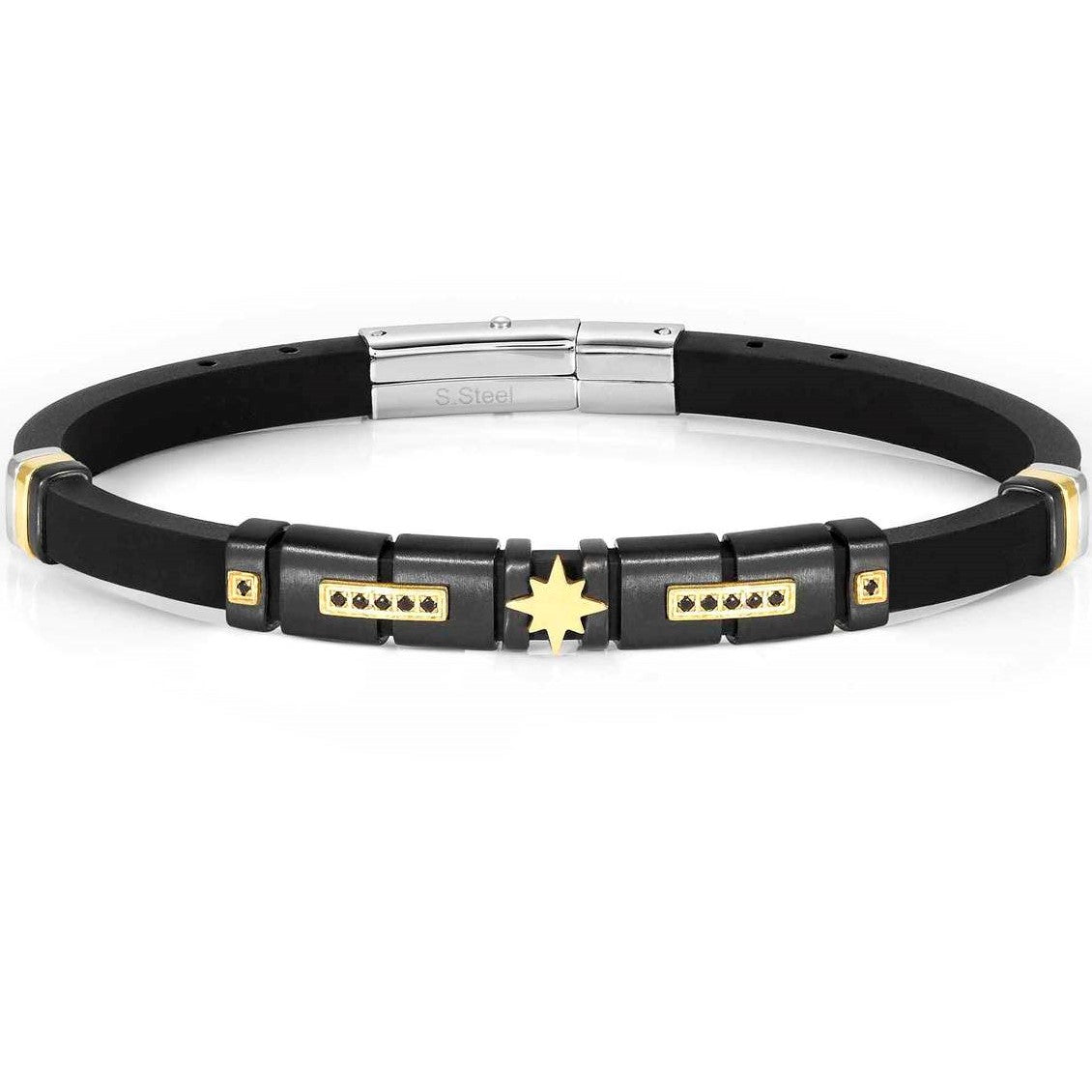 CITY bracelet,steel, cz, rubber fin. YELLOW GOLD Wind Rose 028817/014