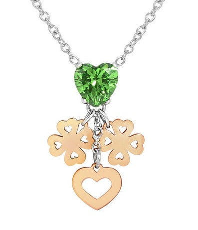 PRINCIPESSINA necklace in steel with BI-TONE fin. and cz (PENDANTS) four-leaf clover