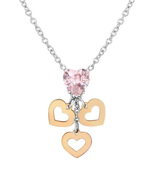 PRINCIPESSINA necklace, steel, BI-TONE fin. cz PENDANTS Heart