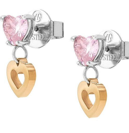 PRINCIPESSINA earrings steel, BI-TONE fin.CZ  Heart