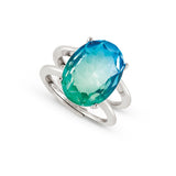 SYMBIOSI ring  925 sterling silver  BICOLOR stones (LARGE) LIGHT BLUE-GREEN fin. Silver