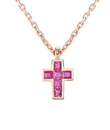CARISMATICA necklace  925 sterling silver cz (SMALL CROSS) PINK fin. Pink gold