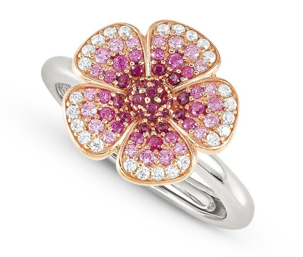 CRYSALIS ring 925 sterling silver BI-TONE fin. (LARGE) cz Flower