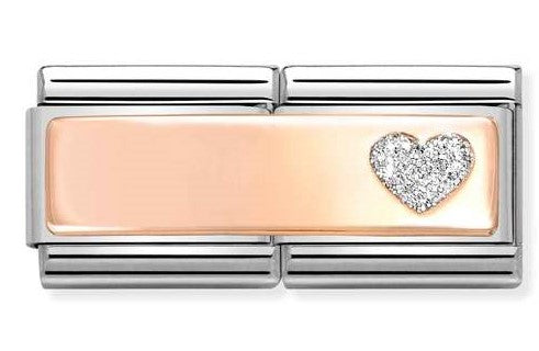 430702/02 DOUBLE Classic  steel, enamel,9k gold Glitter heart