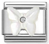 330509/13 Classic STONE SYMBOLS,steel, 925 sterling silver Butterfly, WHITE MOTHER OF P