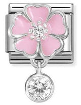 331814/03 Classic CHARMS steel, 925  silver, enamel, cz Pink flower with round