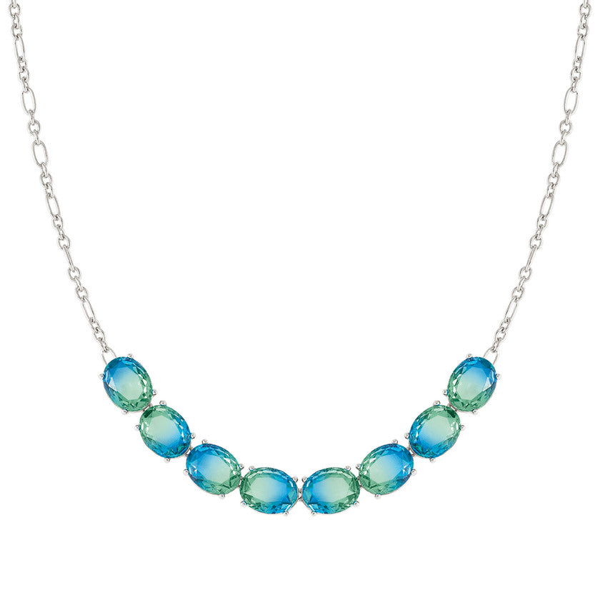 SYMBIOSI necklace  925 sterling silver BICOLOR stones (E) LIGHT BLUE-GREEN fin. Silver