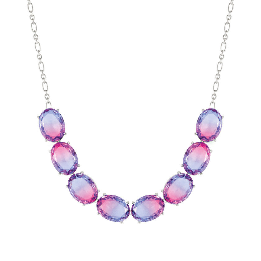 SYMBIOSI necklace  925 sterling silver, BICOLOR stones (LARGE) (E) PINK-PURPLE fin. Silver