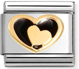 030283/26 Classic LOVE  s/Steel. Enamel, 18k gold Black heart & Gold Heart