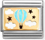 030289/17 Classic PLATES, steel, enamel & 18k gold Blue Hot Air Balloon